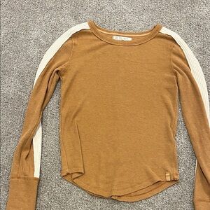 We The Free Brown Long Sleeve Top with Cream Stripes